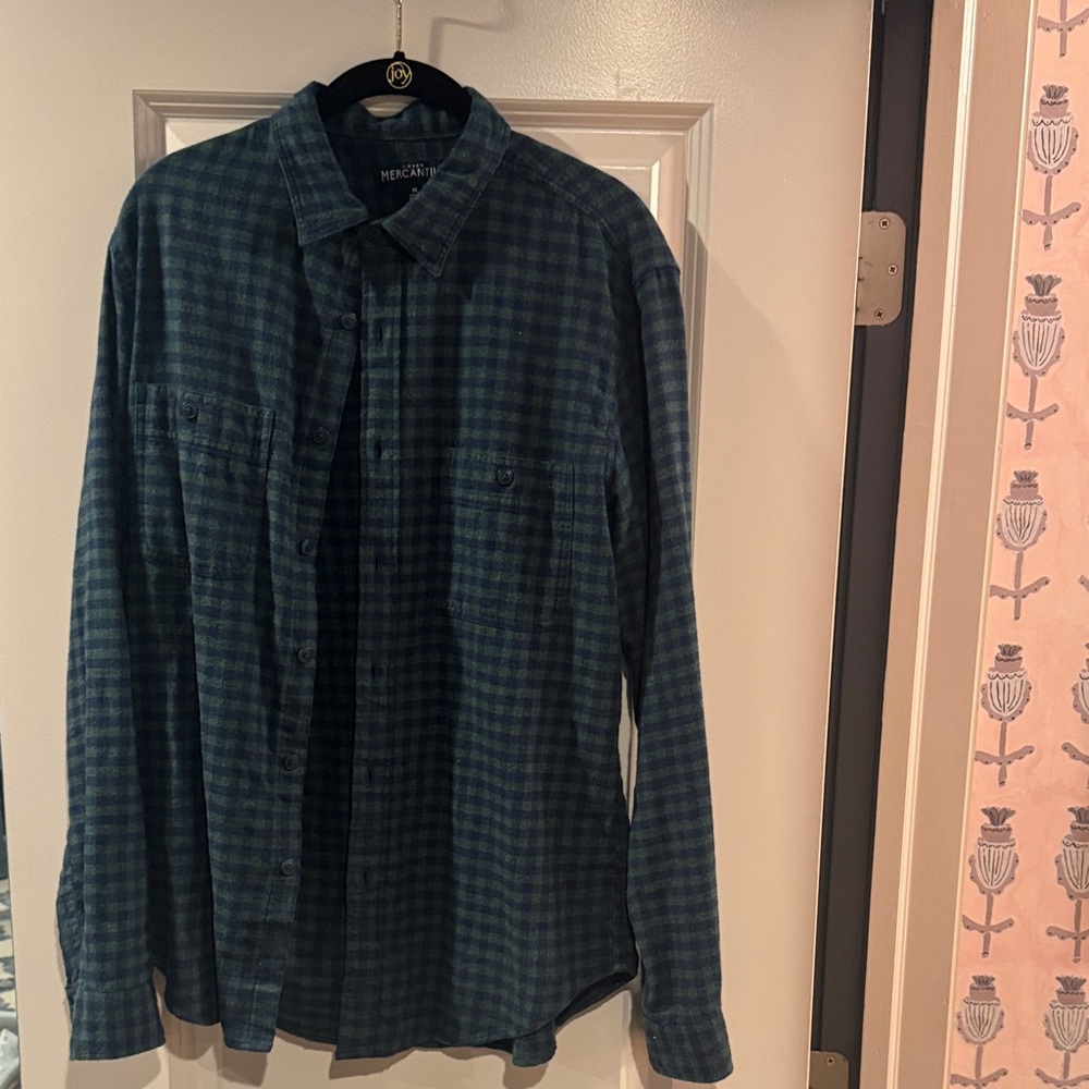 J Crew Mercantile Green and Blue Checkered Flannel Shirt. Size Medium